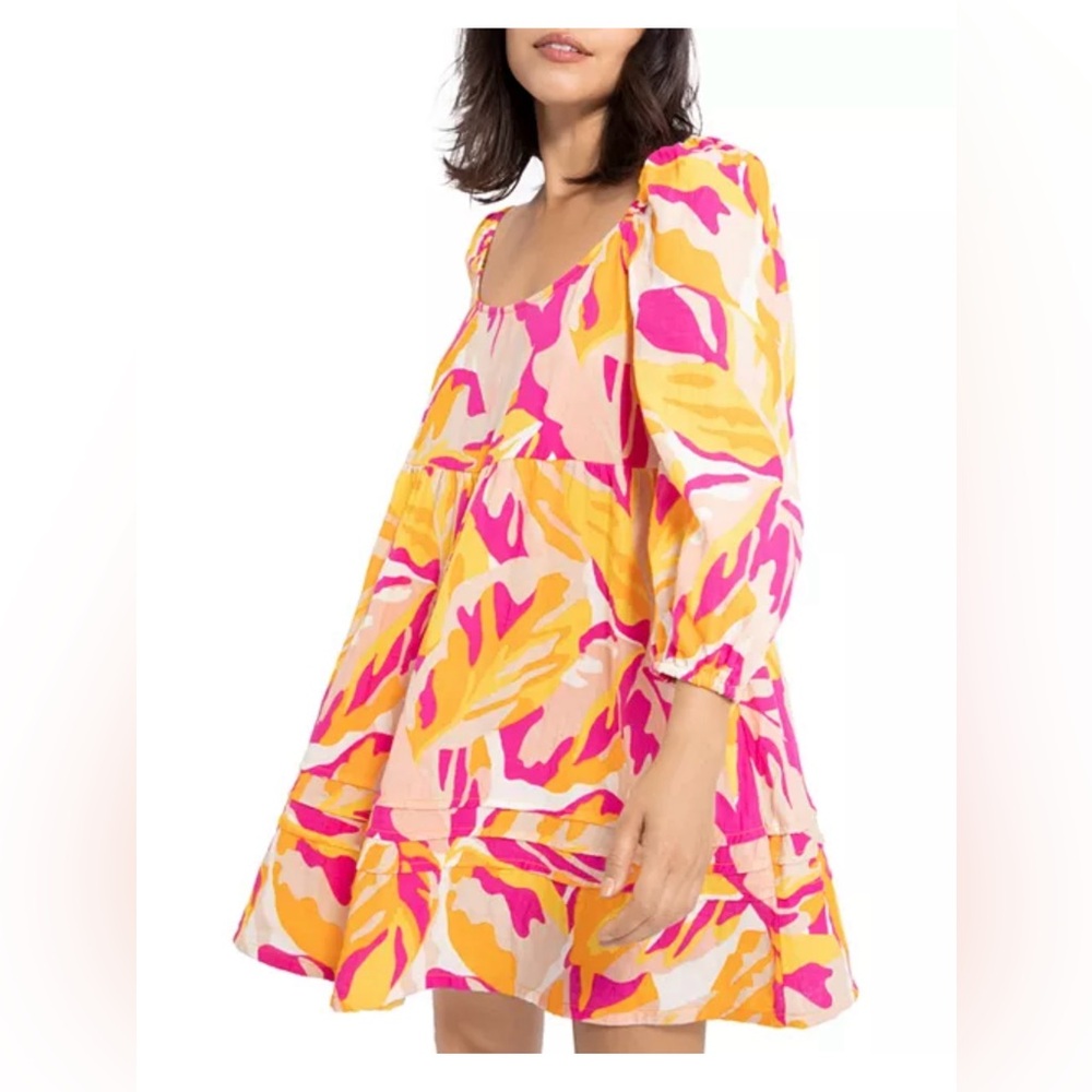 Sanctuary Pink and Yellow Leaf Print Dress